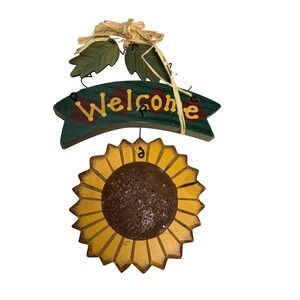 Rustic Sunflower Welcome Sign Wood Metal Farmhouse Country Hanging Decor